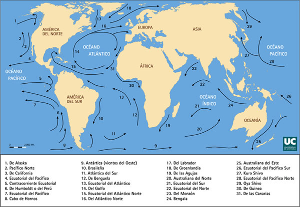 Mapa de corrientes marinas mundiales